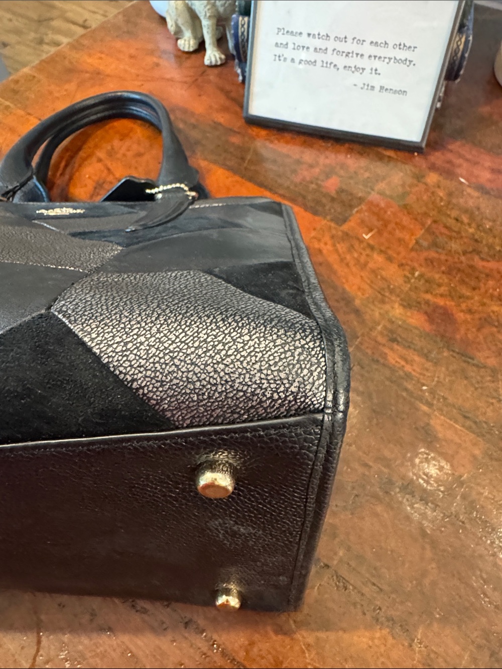 Coach Black Patchwork Leather & Suede Satchel - Picture 11 of 16